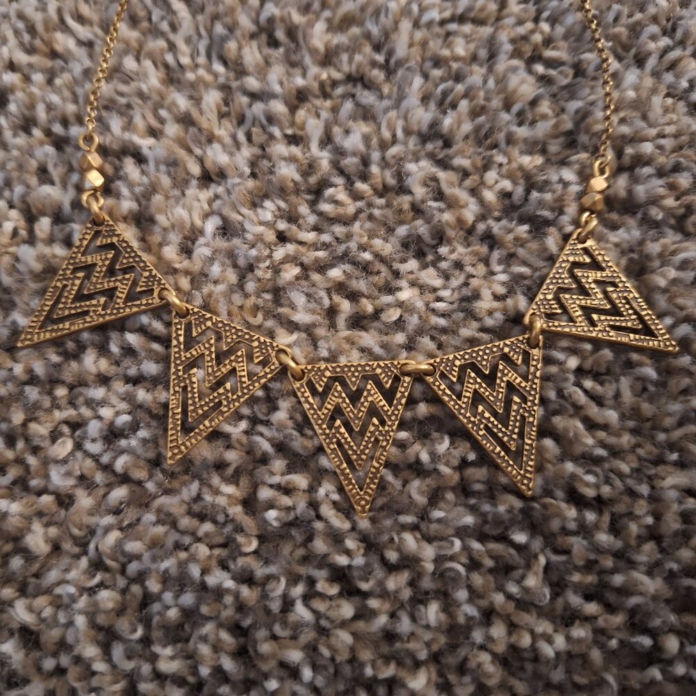 J CREW brushed gold tone/brass triangle adjustable necklace collar